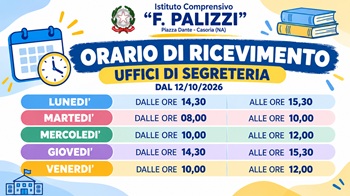 NUOVI ORARI DI RICEVIMENTO AL PUBBLICO UFFICI DI SEGRETERIA